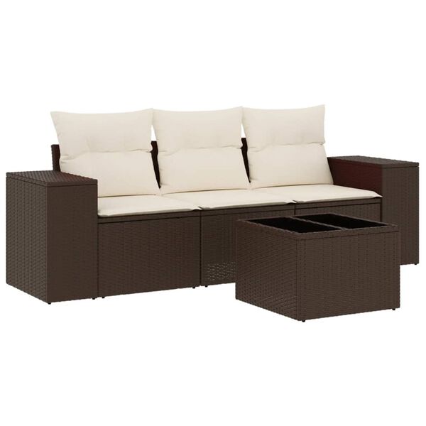 vidaXL 4-tlg. Garten-Sofagarnitur mit Kissen Braun Poly Rattan
