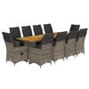 vidaXL 11-tlg. Garten-Bistro-Set mit Kissen Grau Poly Rattan