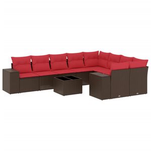 vidaXL 10-teiliges Gartensofa-Set mit Kissen, braun, Polyrattan
