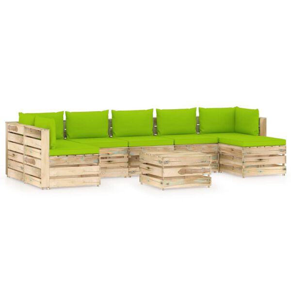 vidaXL 8-tlg. Garten-Lounge-Set mit Kissen Gr&uuml;n Impr&auml;gniertes Holz