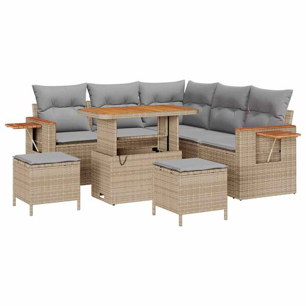 vidaXL Garten-Sofa-Set mit Kissen mit Speicher Beige Poly Rattan