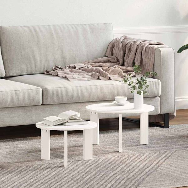vidaXL Couchtisch 2 pcs Wei&szlig; Massivholz Kiefer