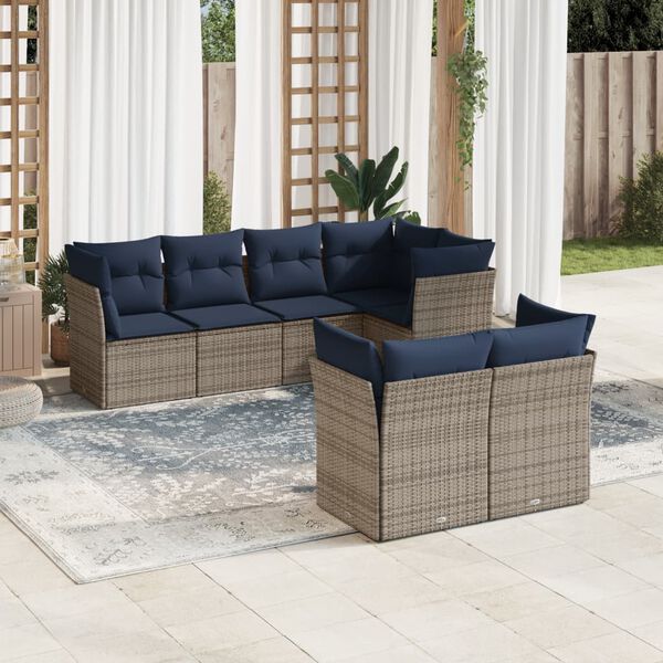 vidaXL 7-tlg. Garten-Sofagarnitur mit Kissen Grau Poly Rattan