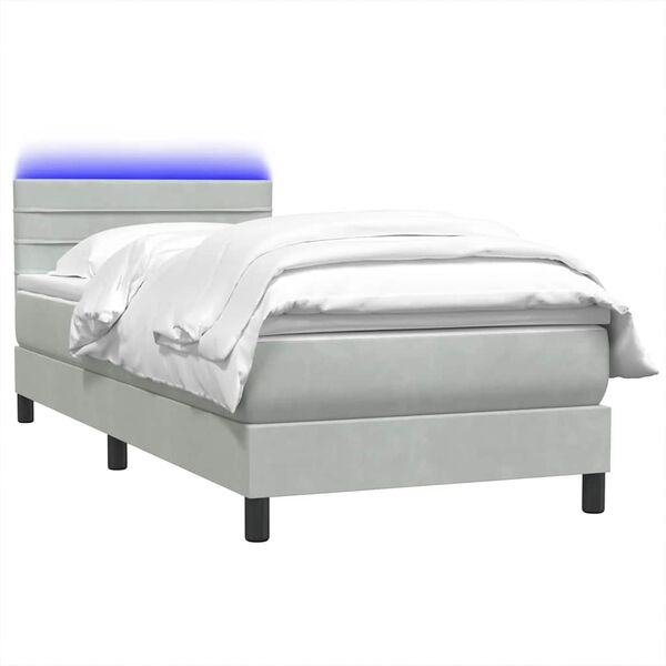 vidaXL Boxspringbett mit Matratze & LED Hellgrau 90x210 cm Samt
