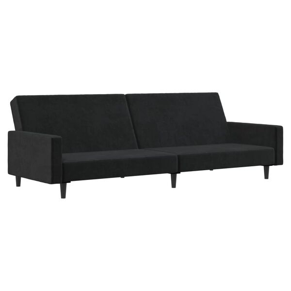 vidaXL Schlafsofa 2-Sitzer mit Fu&szlig;hocker Schwarz Samt