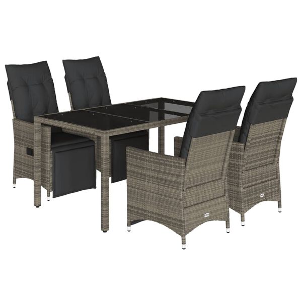 vidaXL 5-tlg. Garten-Bistro-Set mit Kissen Grau Poly Rattan