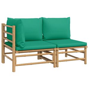vidaXL 2-tlg. Garten-Lounge-Set mit Grünen Kissen Bambus