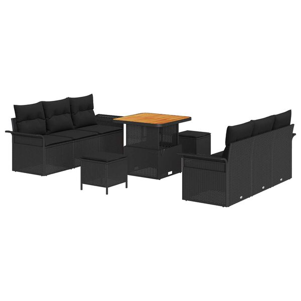 vidaXL Garten-Sofa-Set mit Kissen mit Speicher 9 pcs Schwarz