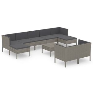 vidaXL 10-tlg. Garten-Lounge-Set mit Auflagen Poly Rattan Grau