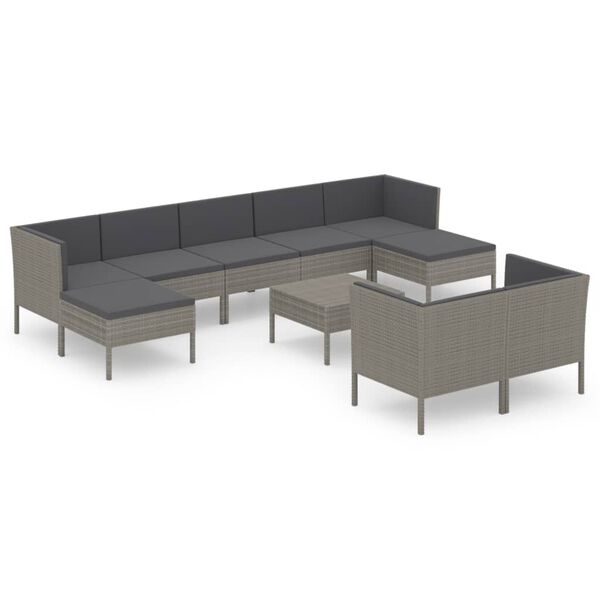 vidaXL 10-tlg. Garten-Lounge-Set mit Auflagen Poly Rattan Grau