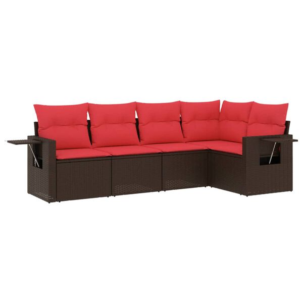 vidaXL 5-teiliges Gartensofa-Set mit Kissen, braun, Polyrattan