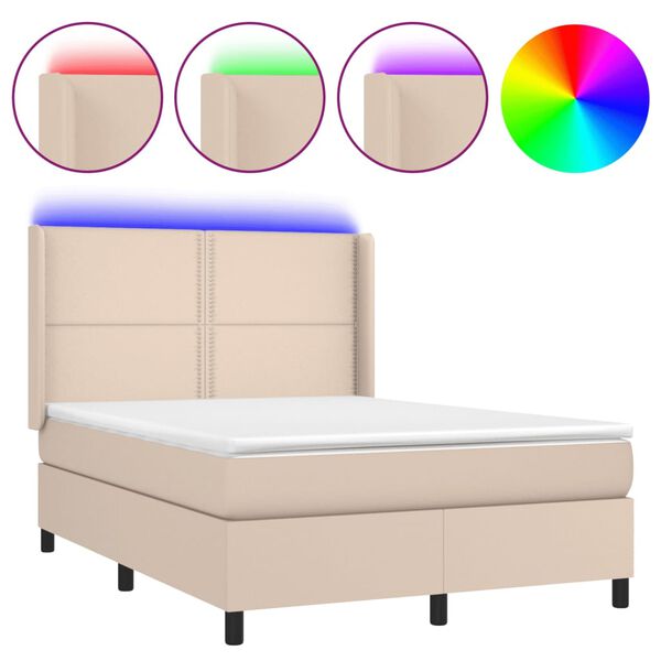 vidaXL Boxspringbett mit Matratze & LED Cappuccino-Braun 140x190cm