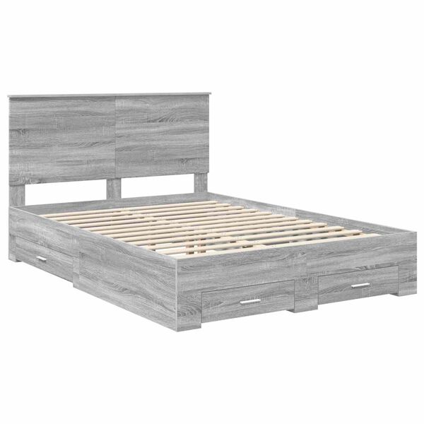 vidaXL Bettrahmen Graues Sonoma 140 x 190 cm Holzwerkstoff