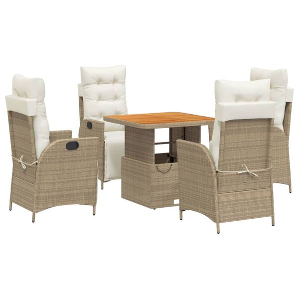 vidaXL 5-tlg. Garten-Essgruppe mit Kissen Beige Poly Rattan