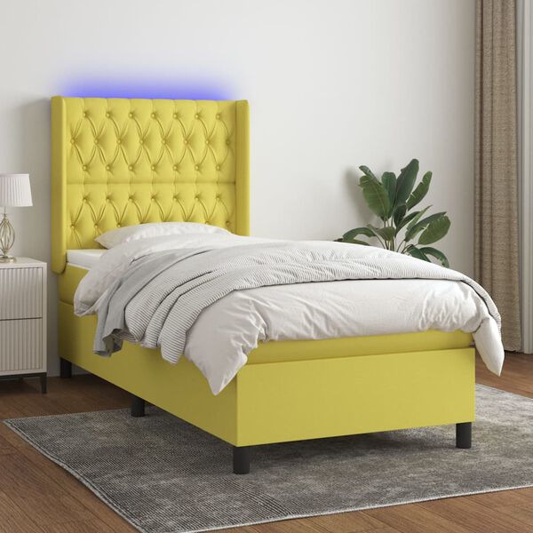 vidaXL Boxspringbett mit Matratze & LED Gr&uuml;n 80x200 cm Stoff