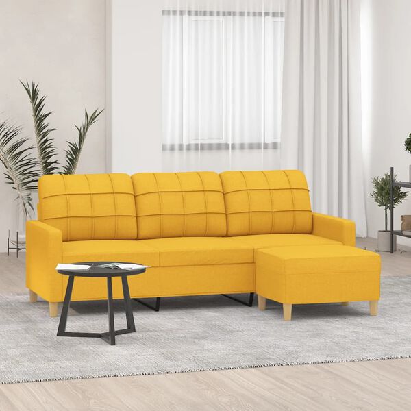 vidaXL 3-Sitzer-Sofa mit Hocker Hellgelb 180 cm Stoff