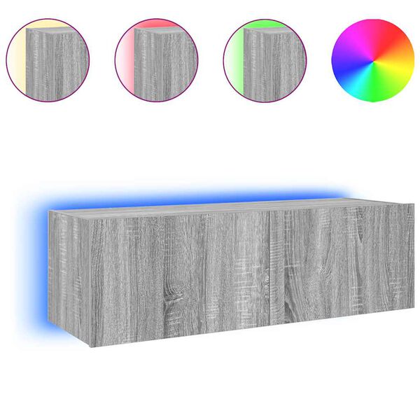 vidaXL TV-Wandschrank mit LED-Leuchten Grau Sonoma 100x35x31 cm