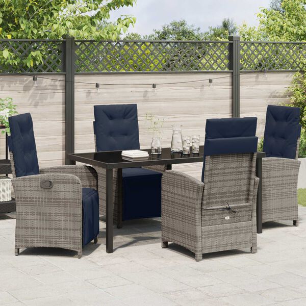 vidaXL Garten Essgruppe mit Kissen 5 pcs Grau Poly-Rattan