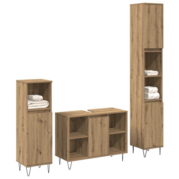 vidaXL Badezimmermöbel-Set mit Regal 3 pcs Artisan-Eiche Holzwerkstoff
