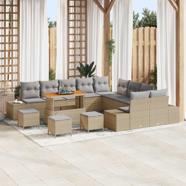 vidaXL Garten-Sofa-Set mit Kissen mit Kissen 13 pcs Beige und Hellgrau