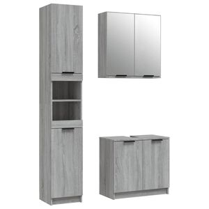 vidaXL 3-tlg. Badm&ouml;bel-Set Grau Sonoma Holzwerkstoff