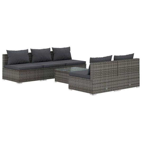 vidaXL 6-tlg. Garten-Lounge-Set mit Kissen Poly Rattan Grau