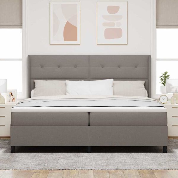 vidaXL Boxspringbett mit Matratze Taupe 200 x 200 cm Stoff