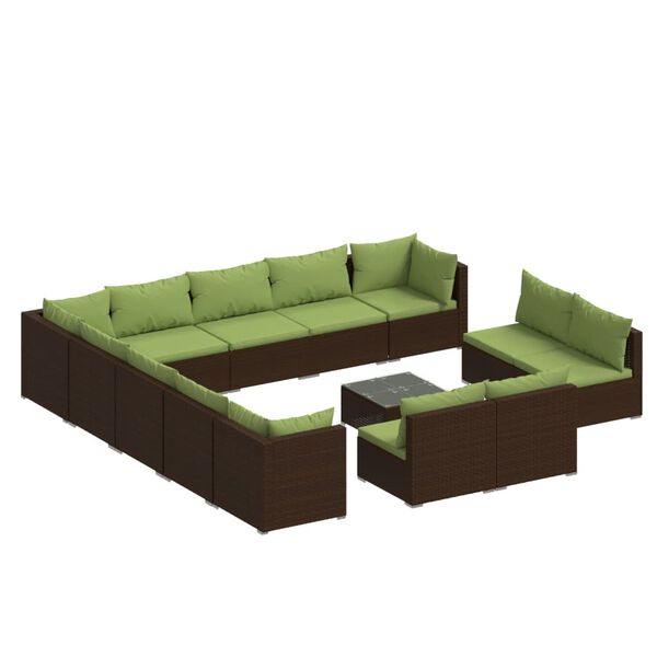 vidaXL 14-tlg. Garten-Lounge-Set mit Kissen Braun Poly Rattan