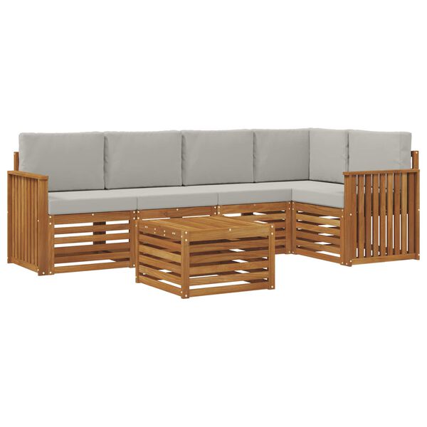 vidaXL Sofagarnituren 6 pcs Nat&uuml;rlich und Hellgrau Massivholz Akazie