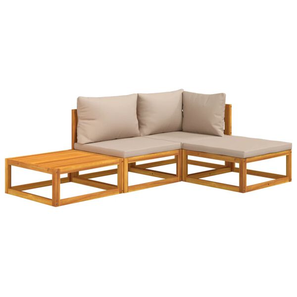vidaXL 4-tlg. Garten-Lounge-Set mit Taupe Kissen Massivholz