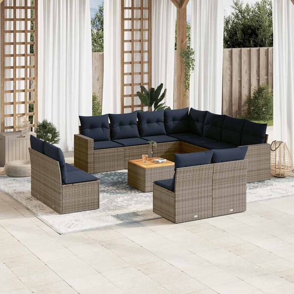vidaXL 12-tlg. Garten-Sofagarnitur mit Kissen Grau Poly Rattan