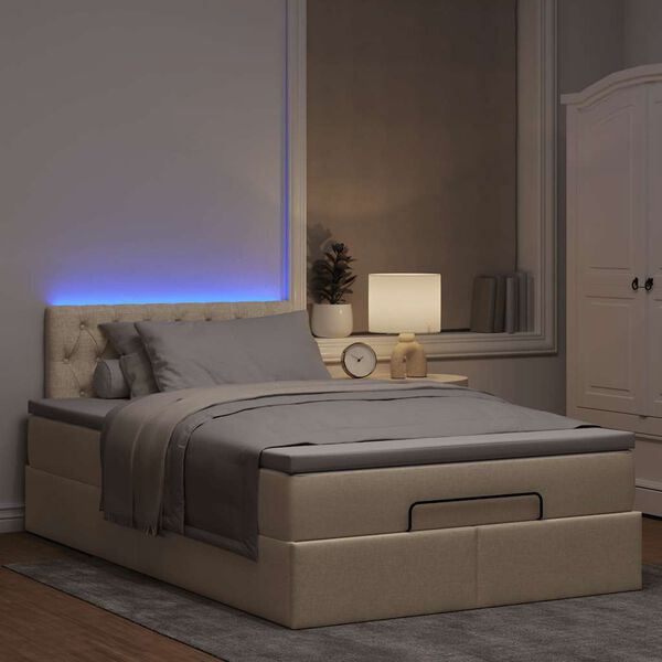 vidaXL Ottomane Bett mit Matratze & LEDs Creme 120x190 cm Stoff