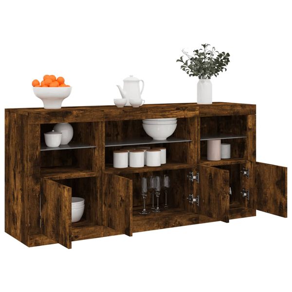 vidaXL Sideboard mit LED-Leuchten R&auml;uchereiche 142,5x37x67 cm