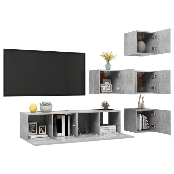 vidaXL 6-tlg. TV-Schrank-Set Betongrau Holzwerkstoff
