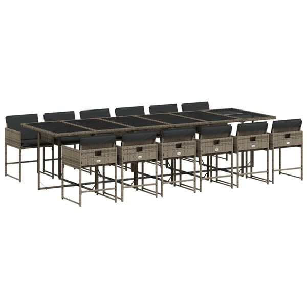 vidaXL 13-tlg. Garten-Essgruppe mit Kissen Grau Poly Rattan