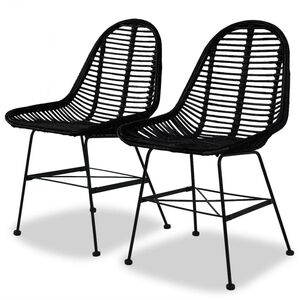 vidaXL Esszimmerst&uuml;hle 2 Stk. Natur Rattan Schwarz