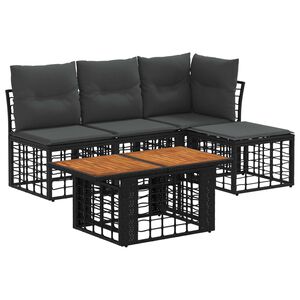 vidaXL Gartensofa-set 5 stk. Schwarz und Dunkelgrau Poly-Rattan