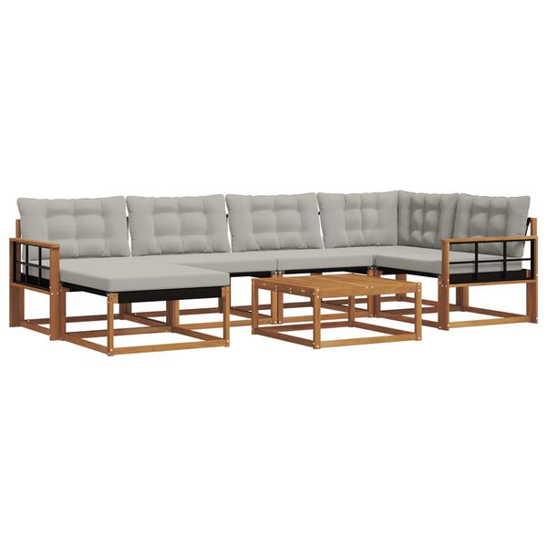 vidaXL Outdoor-Sofagarnitur mit Kissen 7 pcs Nat&uuml;rlich und Hellgrau