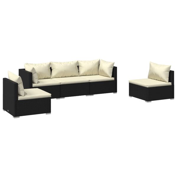 vidaXL 5-tlg. Garten-Lounge-Set mit Kissen Poly Rattan Schwarz