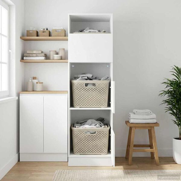 vidaXL W&auml;scheschrank mit T&uuml;r Schwarz Eichen-Optik 50 x 68 x 162 cm