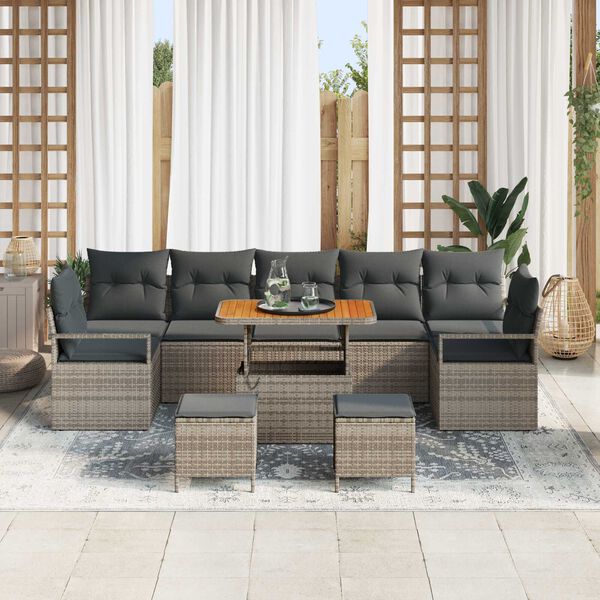 vidaXL Garten-Sofa-Set mit Kissen mit Speicher mit Kissen 10 pcs Grau