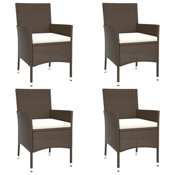 vidaXL 5-tlg. Garten-Bistro-Set mit Kissen Braun Poly Rattan