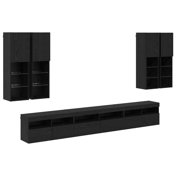 vidaXL TV-Wandregal-Set 7 pcs Schwarz Eichen-Optik Holzwerkstoff