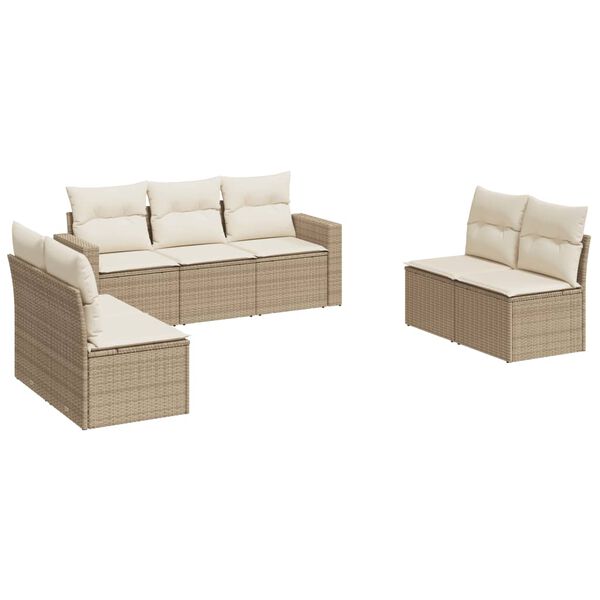 vidaXL 7-tlg. Garten-Sofagarnitur mit Kissen Beige Poly Rattan