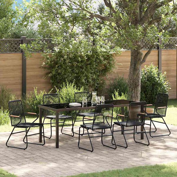 vidaXL Garten Essgruppe 7 pcs Schwarz Pulverbeschichteter Stahl
