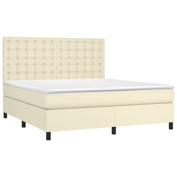 vidaXL Boxspringbett mit Matratze & LED Creme 180x200 cm Kunstleder