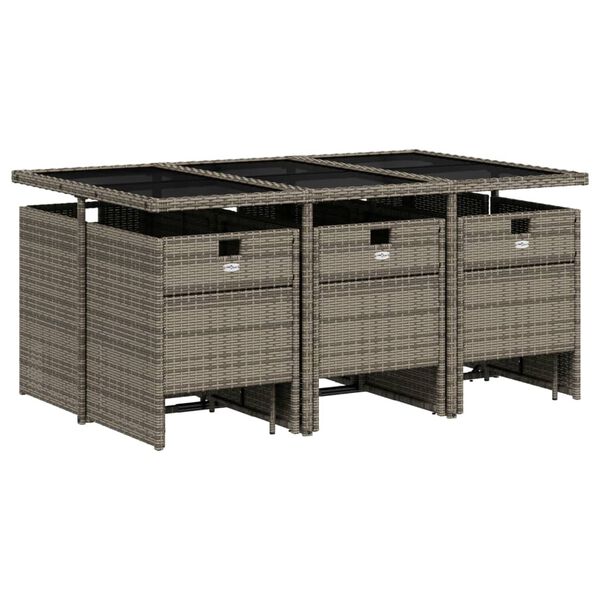 vidaXL 11-teiliges Garten-Ess-Set mit Kissen, grau, Polyrattan