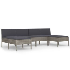 vidaXL 6-tlg. Garten-Lounge-Set mit Auflagen Poly Rattan Grau