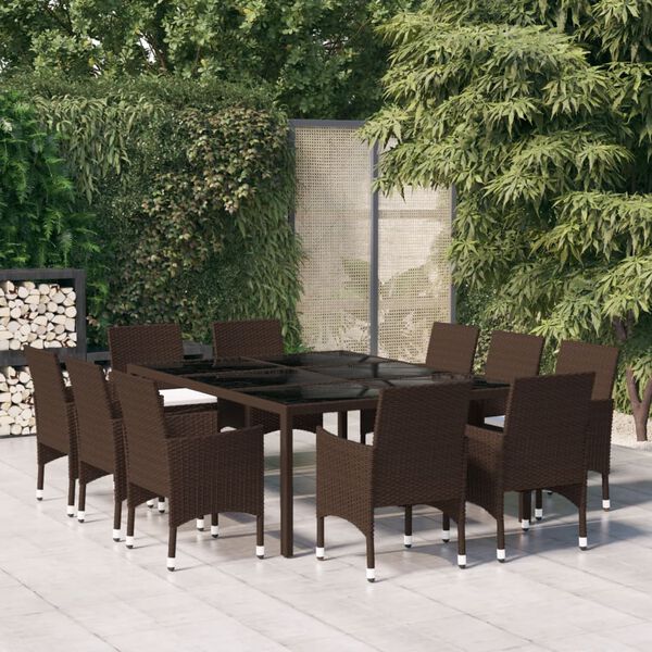 vidaXL 11-tlg. Garten-Essgruppe Poly Rattan Braun