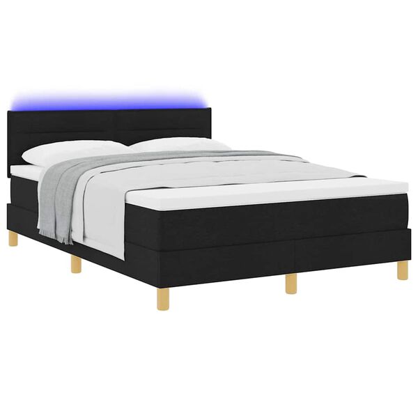 vidaXL LED Boxspringbett mit Matratze Schwarz 140 x 190 cm Stoff